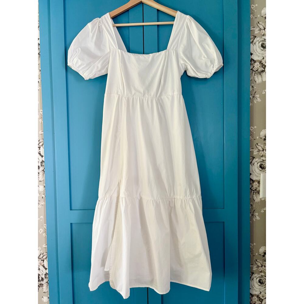 ASTR the Label White Cotton Poplin Puff Sleeve Midi Dress- Size Medium